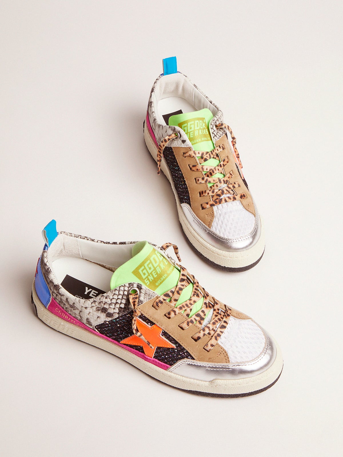 Golden Goose - Women’s snakeskin-print Yeah sneakers with orange star in 