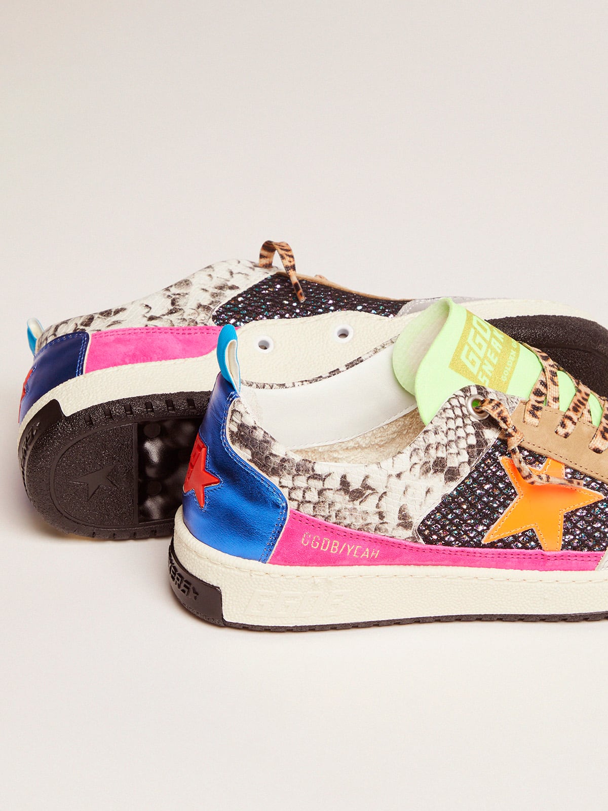 Golden Goose - Women’s snakeskin-print Yeah sneakers with orange star in 