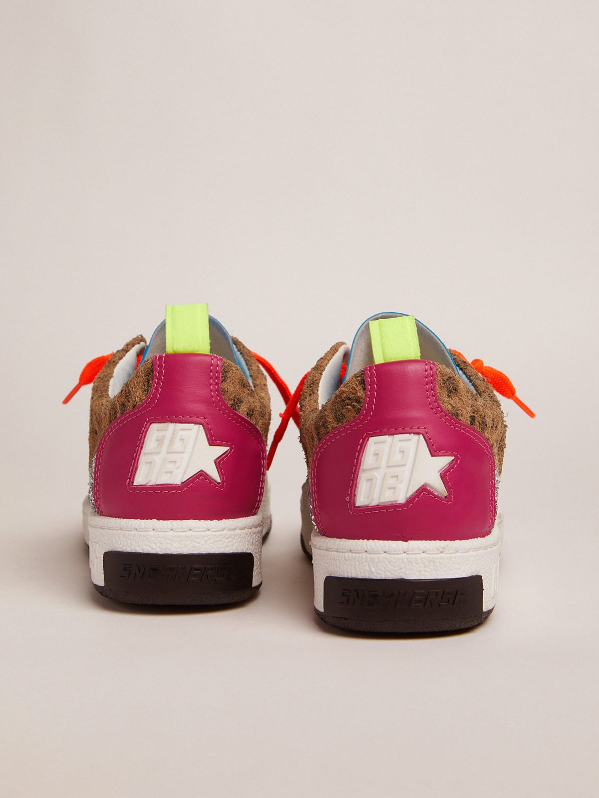 Golden Goose - Yeah sneakers with silver glitter, animal-print and colored leather patchwork in 