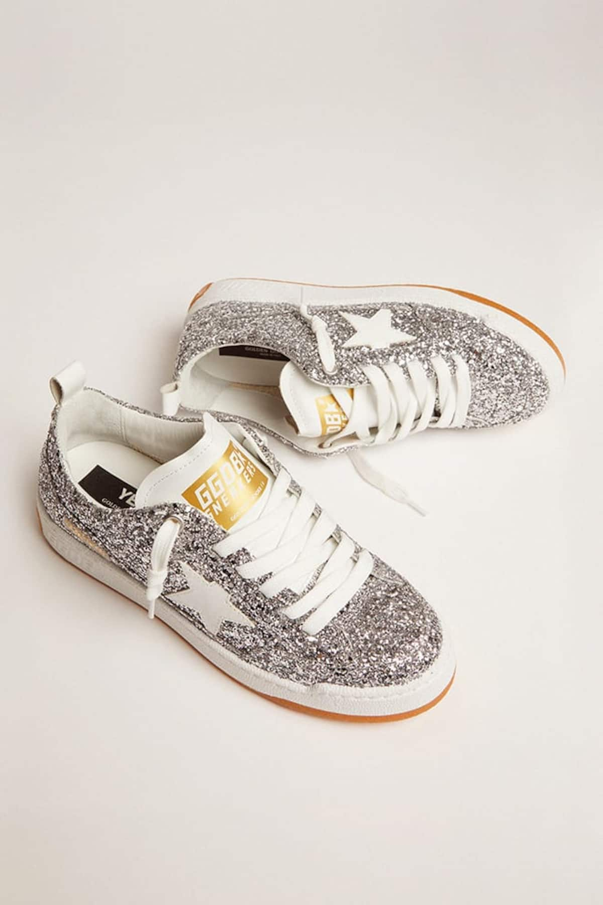 Golden Goose - Women's Yeah in silver glitter with leather star in 