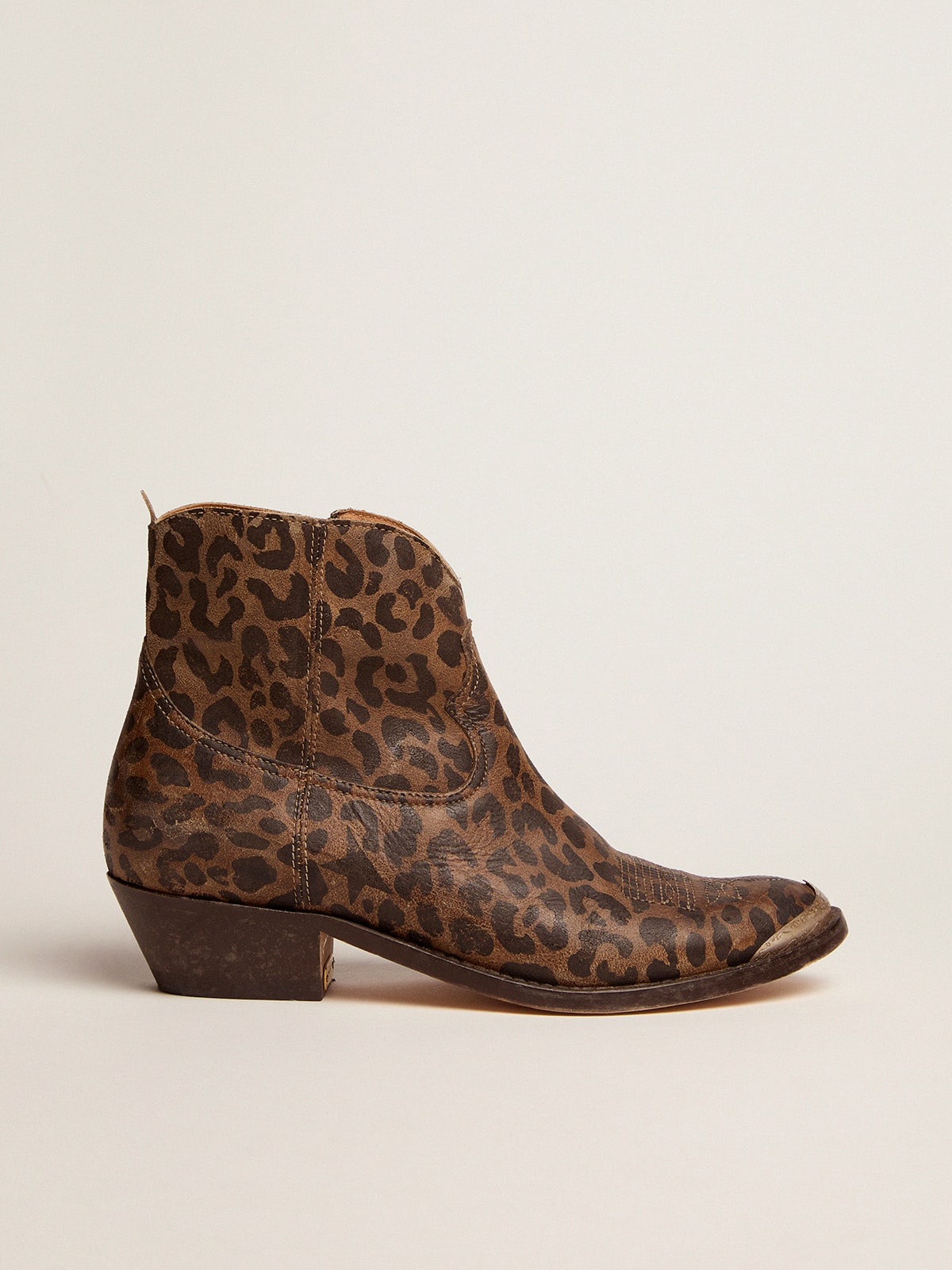 Women s leather ankle boots with leopard print Golden Goose