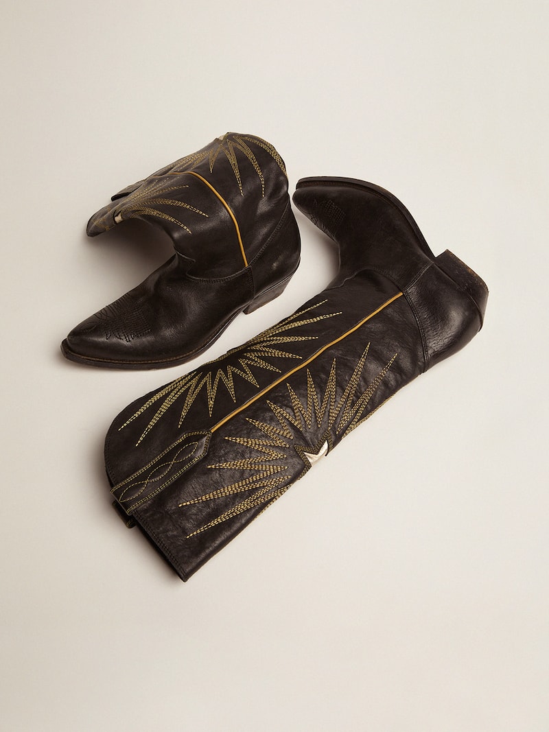 Golden Goose - Wish Star boots in black leather with platinum laminated leather inlay star in 