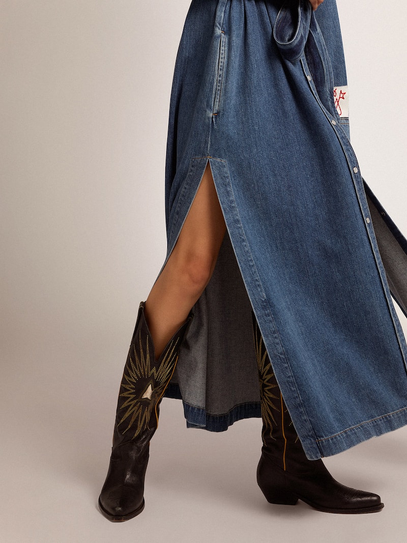 Golden Goose - Wish Star boots in black leather with platinum laminated leather inlay star in 