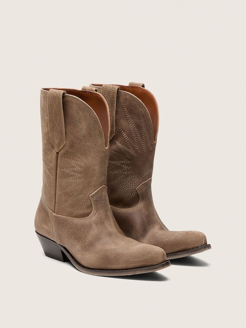 Golden Goose - Stivali Wish Star Donna bassi in suede grigio con ricamo a stella in 