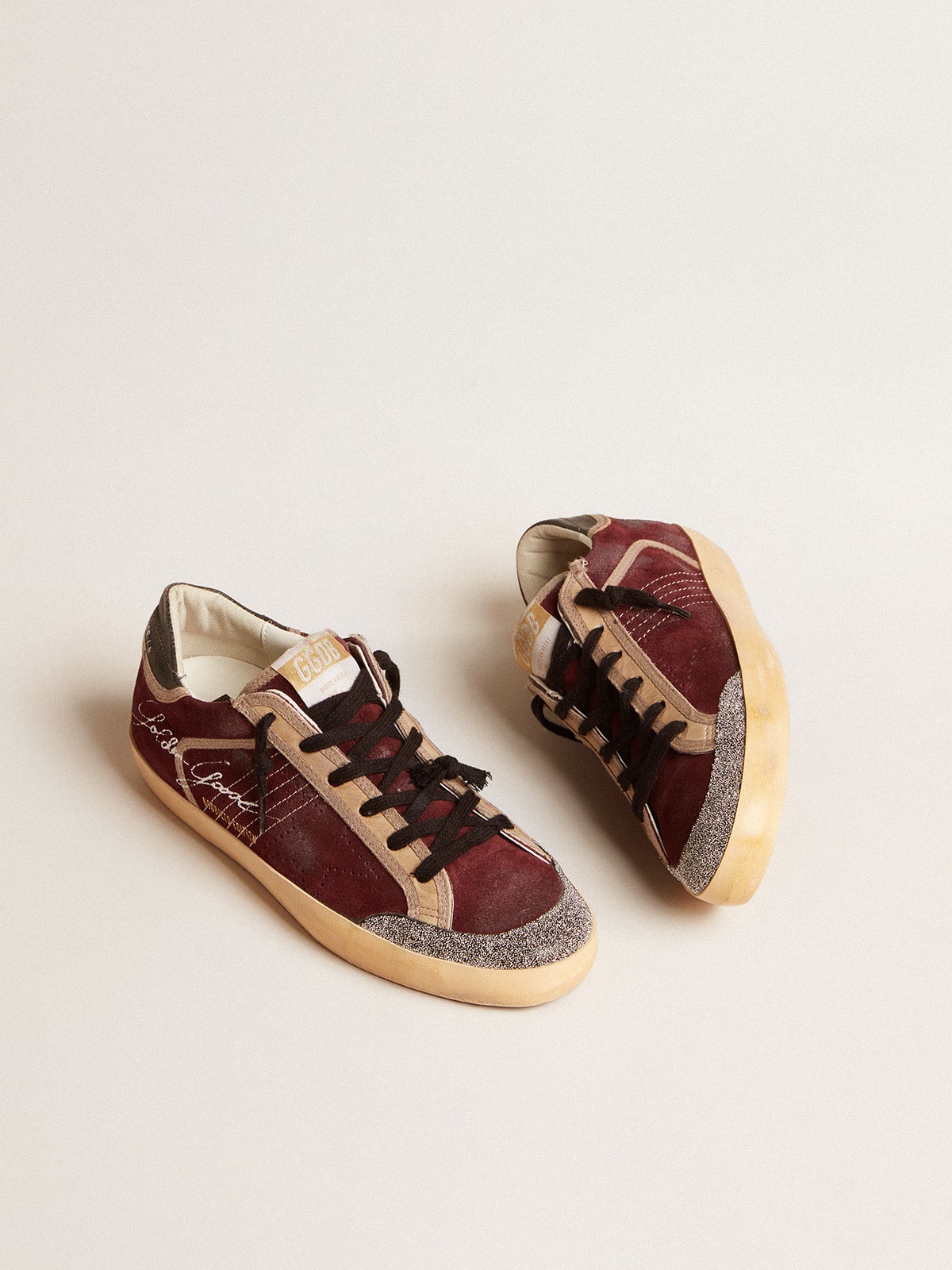 Golden Goose - Women’s Super-Star Penstar LAB in burgundy suede with perforated star in 