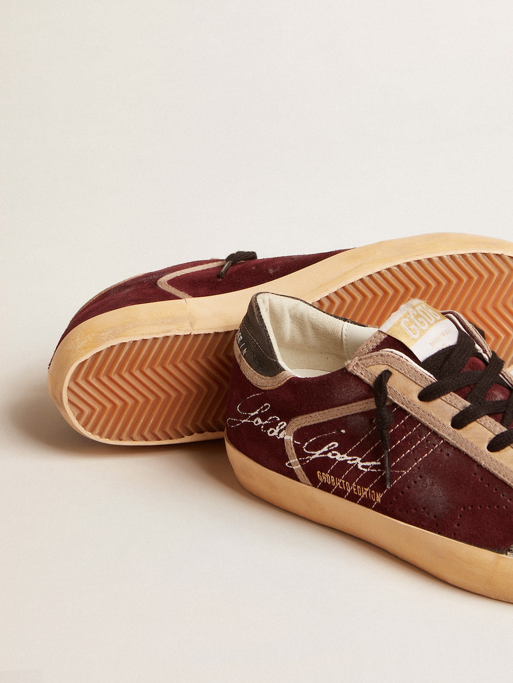 Golden Goose - Women’s Super-Star Penstar LAB in burgundy suede with perforated star in 