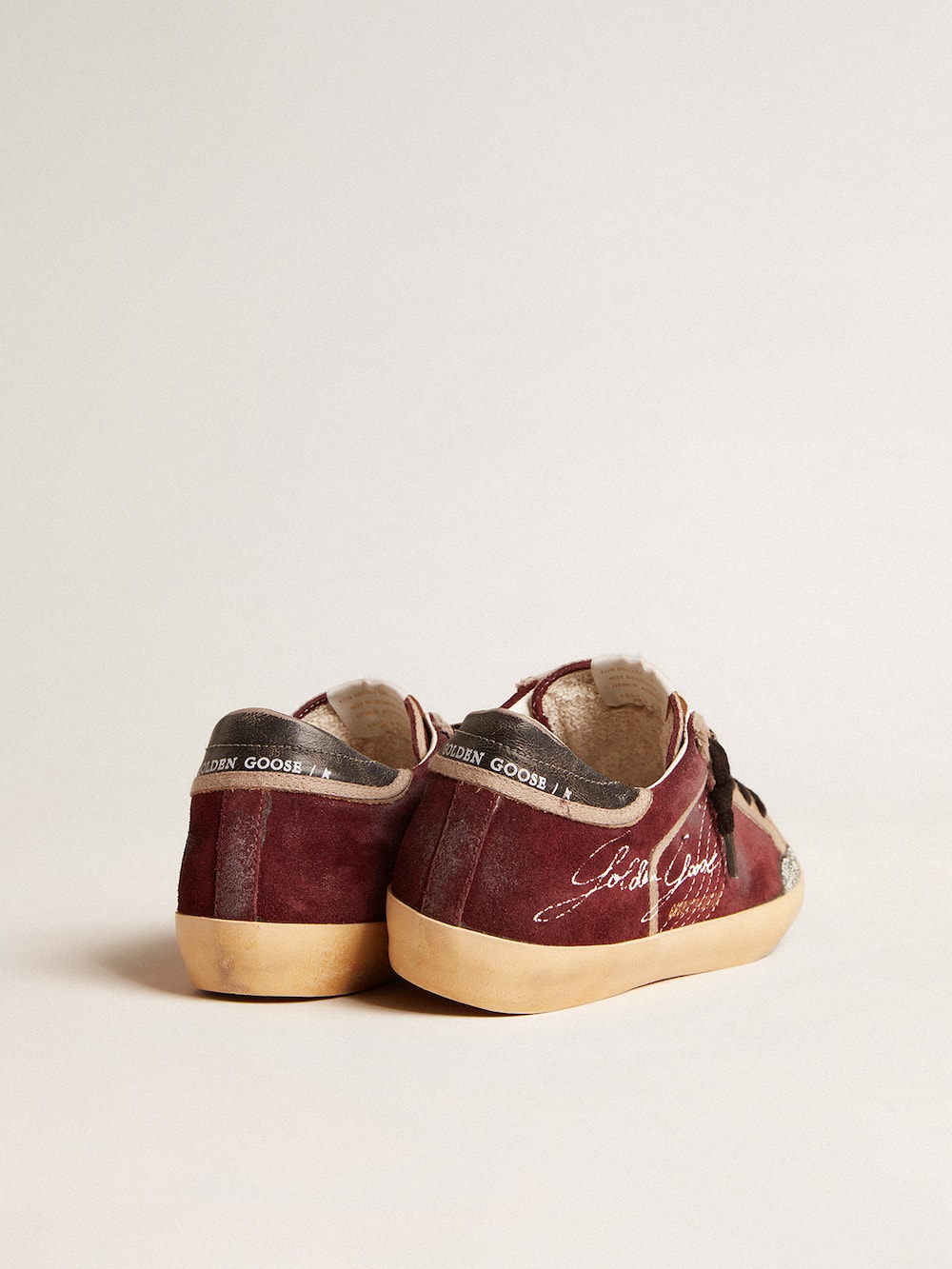 Golden Goose - Women’s Super-Star Penstar LAB in burgundy suede with perforated star in 