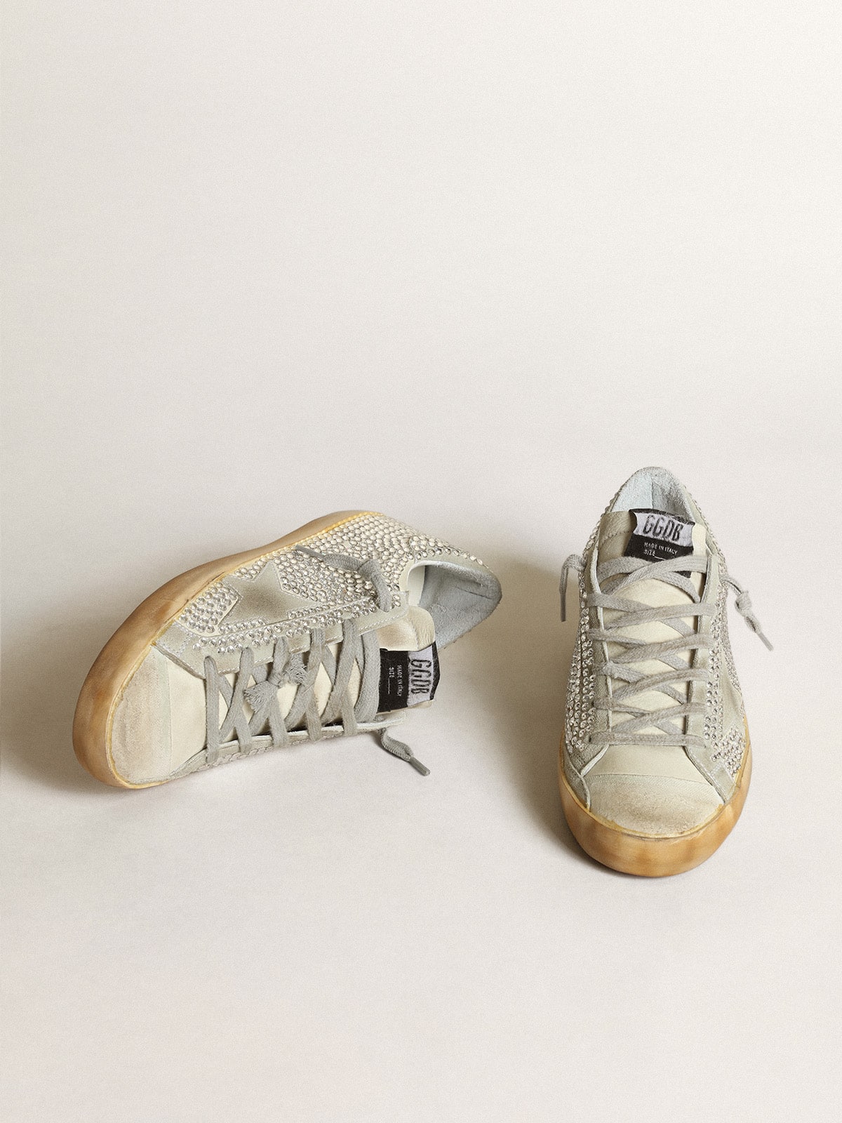 Golden Goose - Women’s Super-Star in aged white nubuck with Swarovski crystals in 