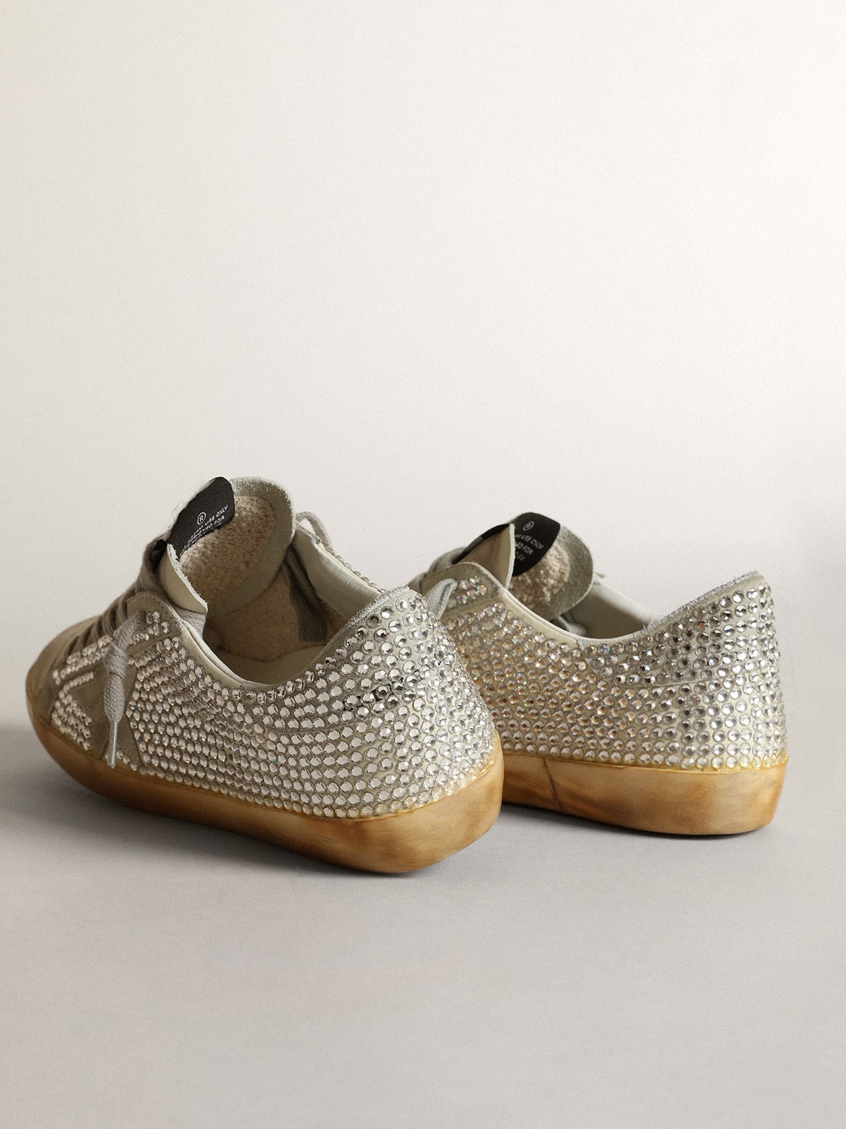 Golden Goose - Women’s Super-Star in aged white nubuck with Swarovski crystals in 