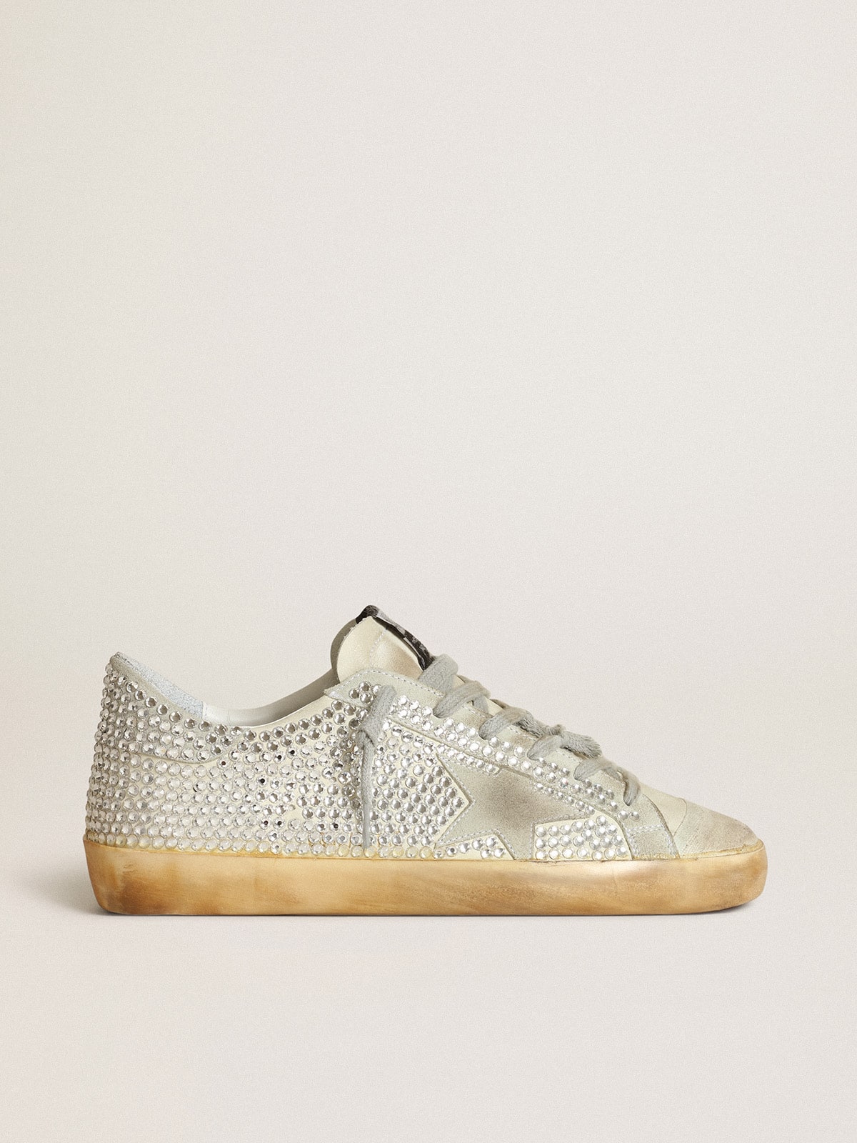 Golden Goose - Women’s Super-Star in aged white nubuck with Swarovski crystals in 