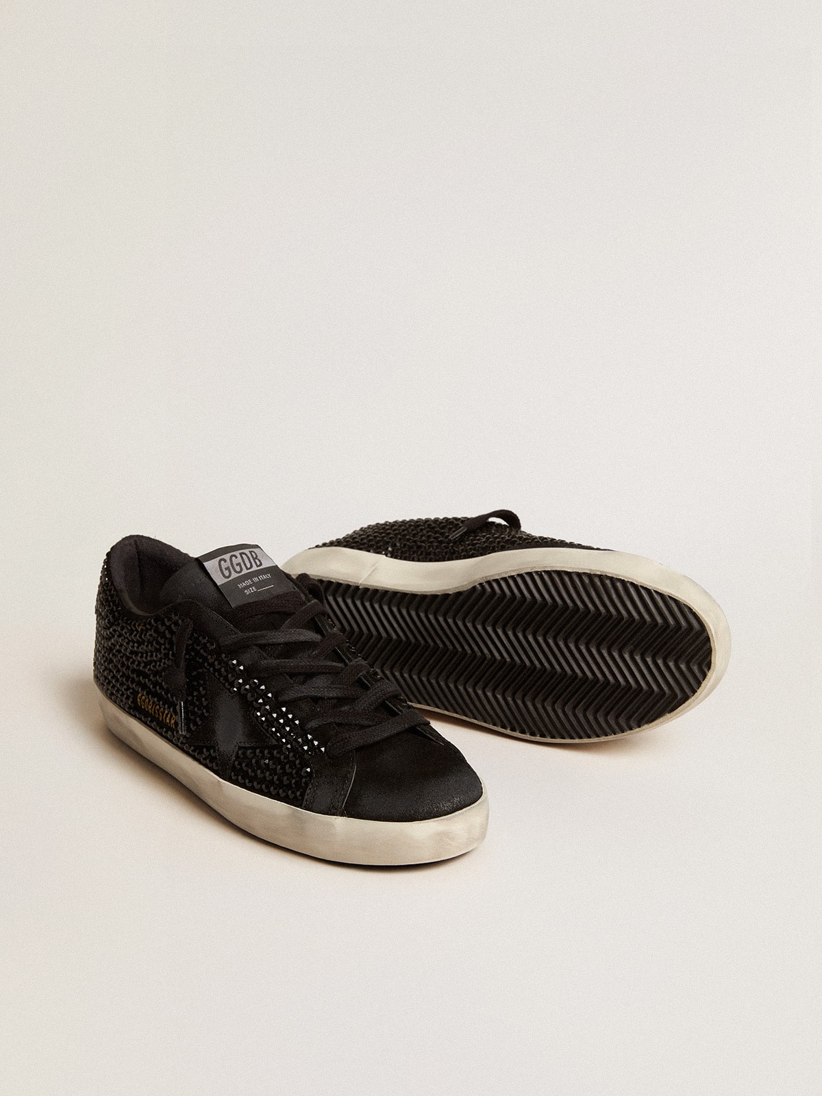 Super-Star in black suede with Swarovski crystals and black