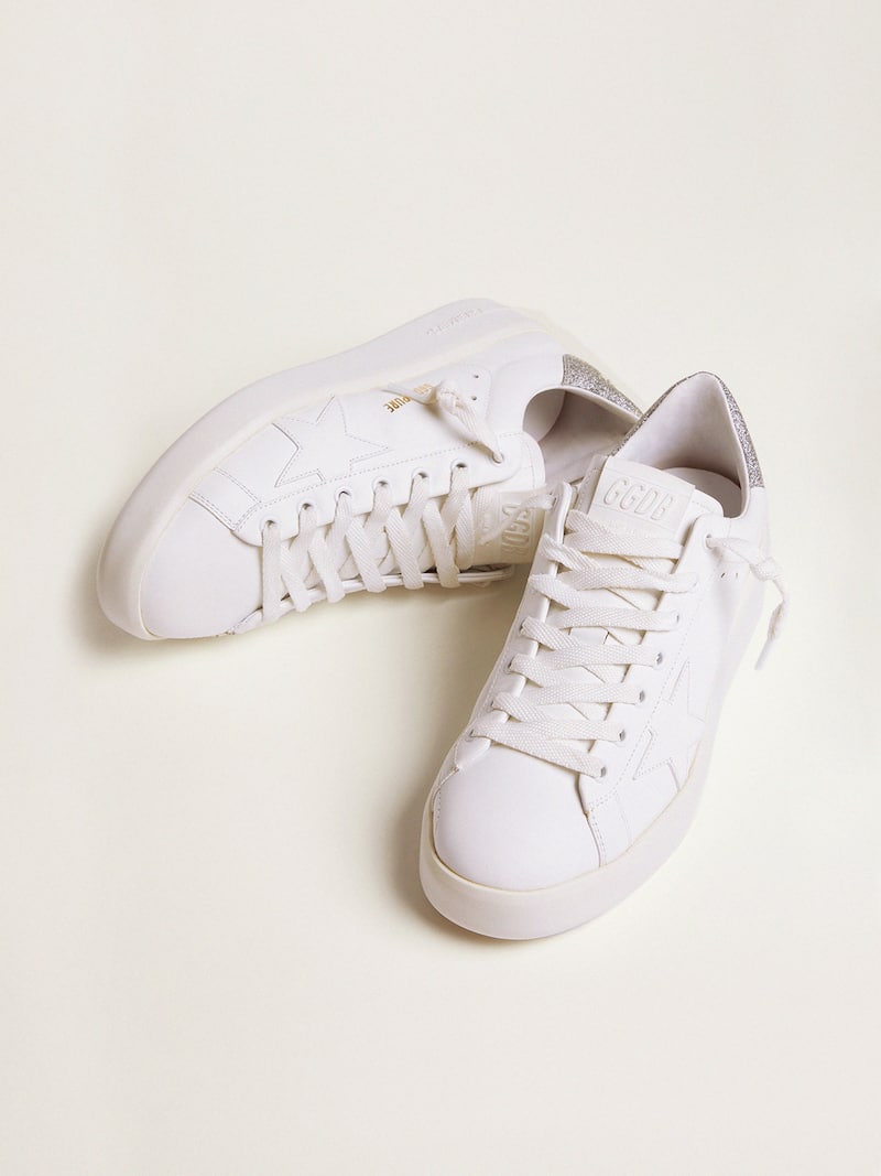 Golden Goose - Sneakers Purestar mit silberfarbenem Glitzer am Kn&ouml;chelrand in 