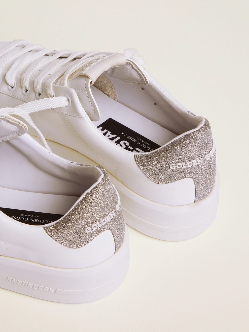 Golden Goose - Women's Purestar sneakers with glittery silver heel tab in 