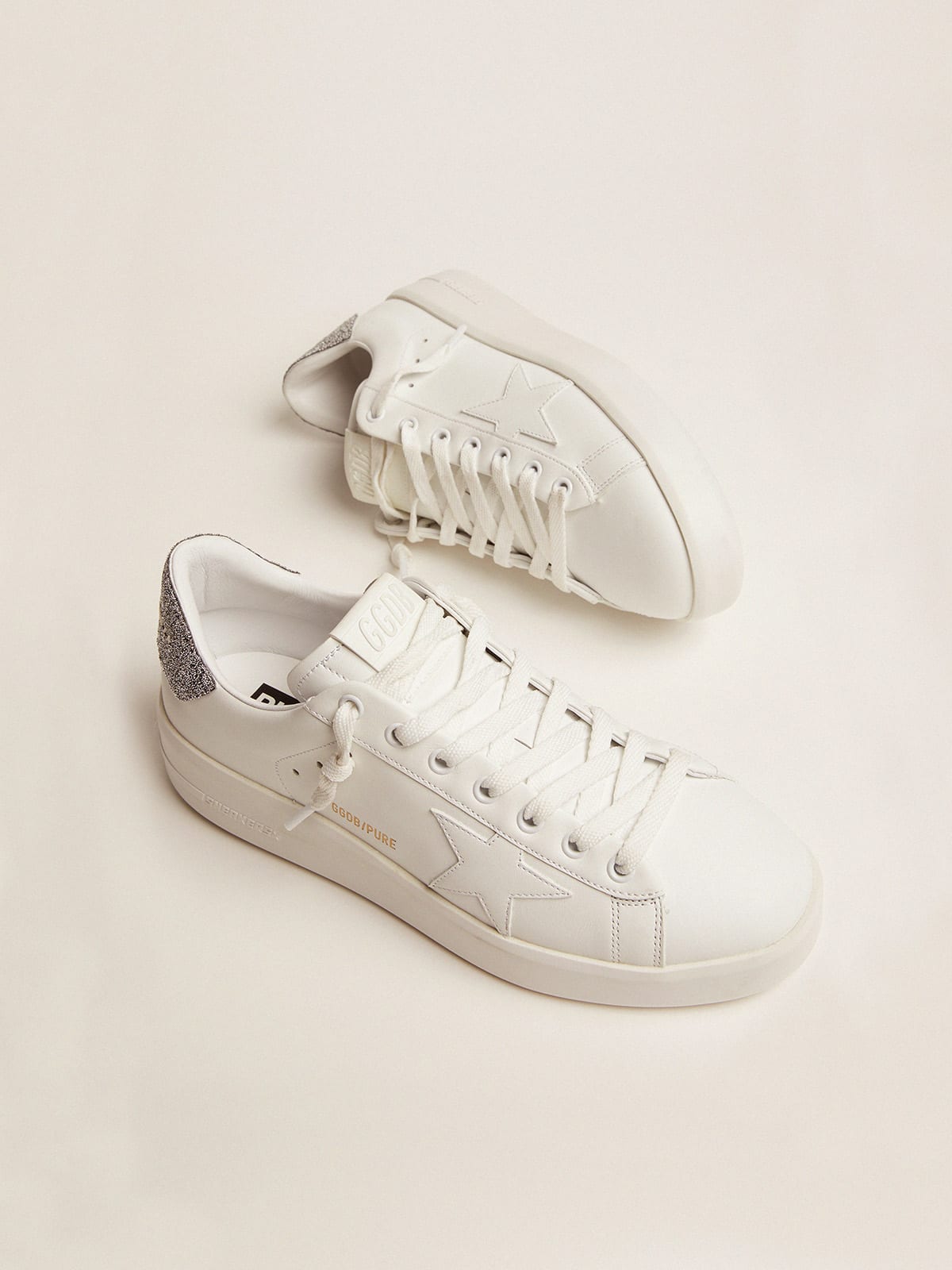 Golden Goose - Purestar in white leather with silver Swarovski crystal heel tab in 