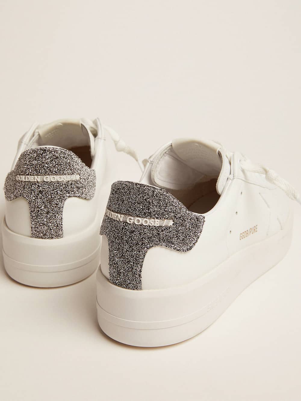 Golden Goose - Purestar in white leather with silver Swarovski crystal heel tab in 