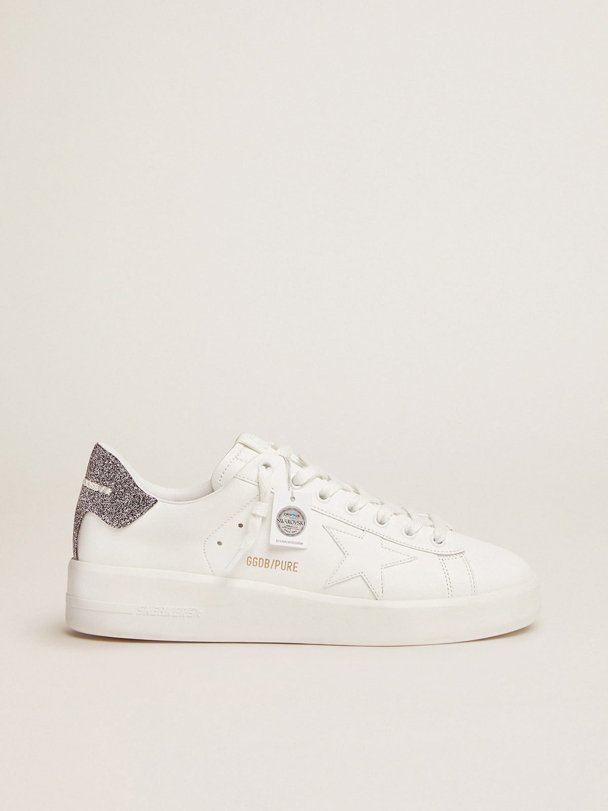 Golden Goose - Purestar in white leather with silver Swarovski crystal heel tab in 