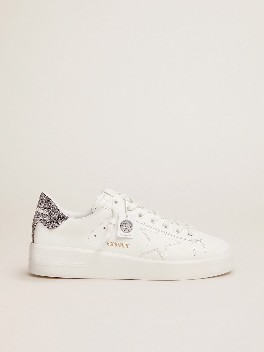 Golden Goose - Purestar in white leather with silver Swarovski crystal heel tab in 