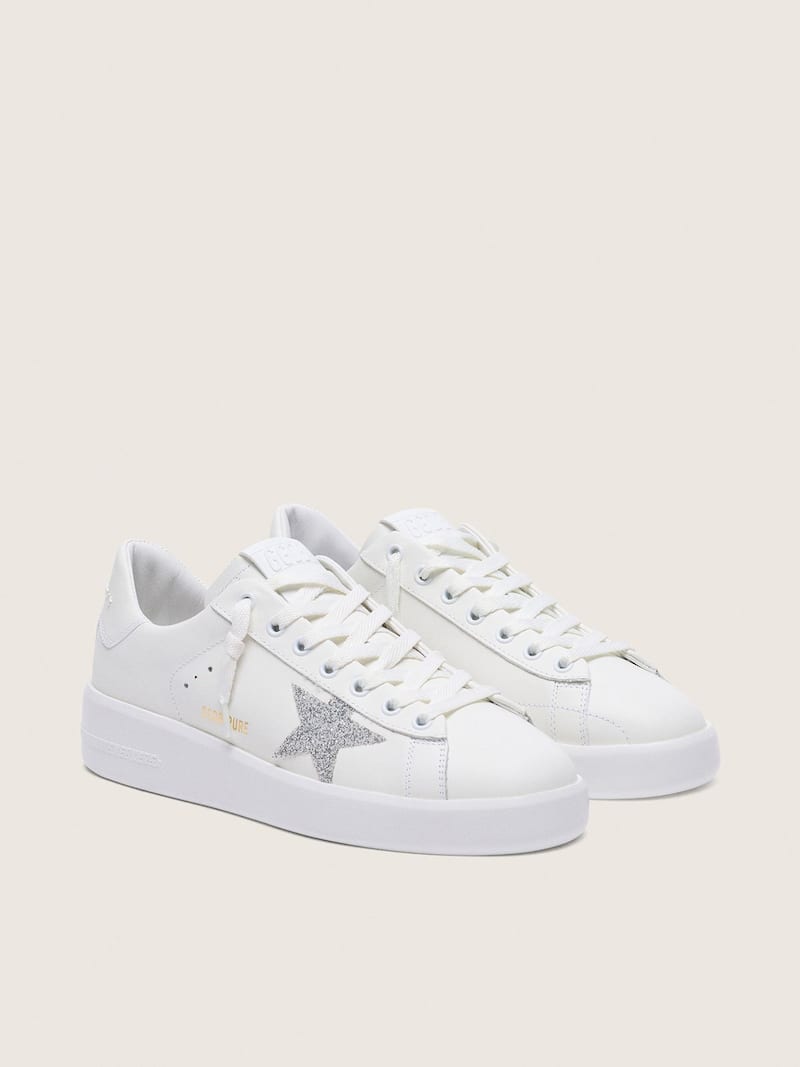 Golden Goose - Purestar Damen aus wei&szlig;em Leder mit Stern aus silberfarbenen Swarovski-Kristallen in 