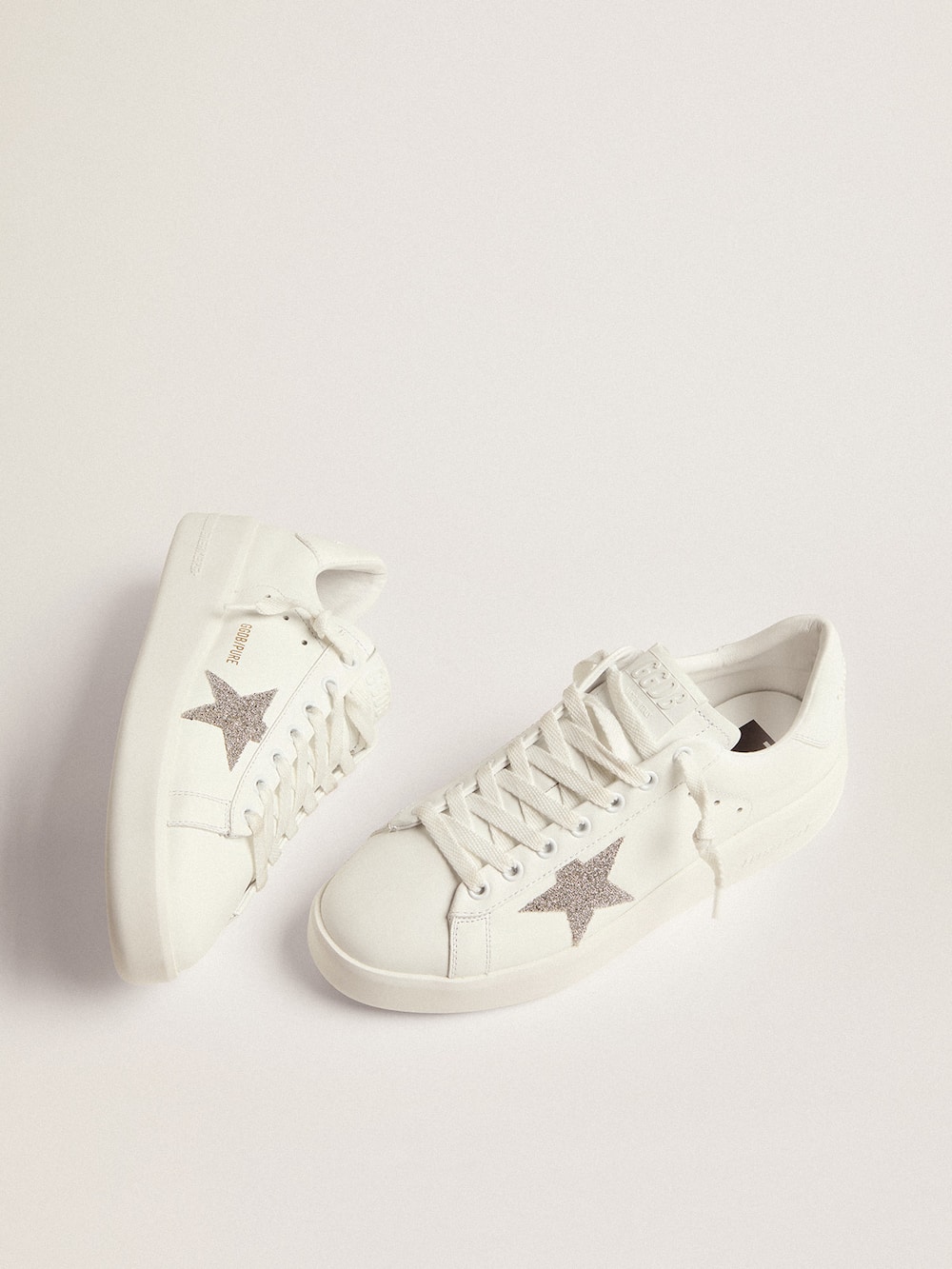 Golden Goose - Women’s Purestar in white leather with silver Swarovski crystal star in 