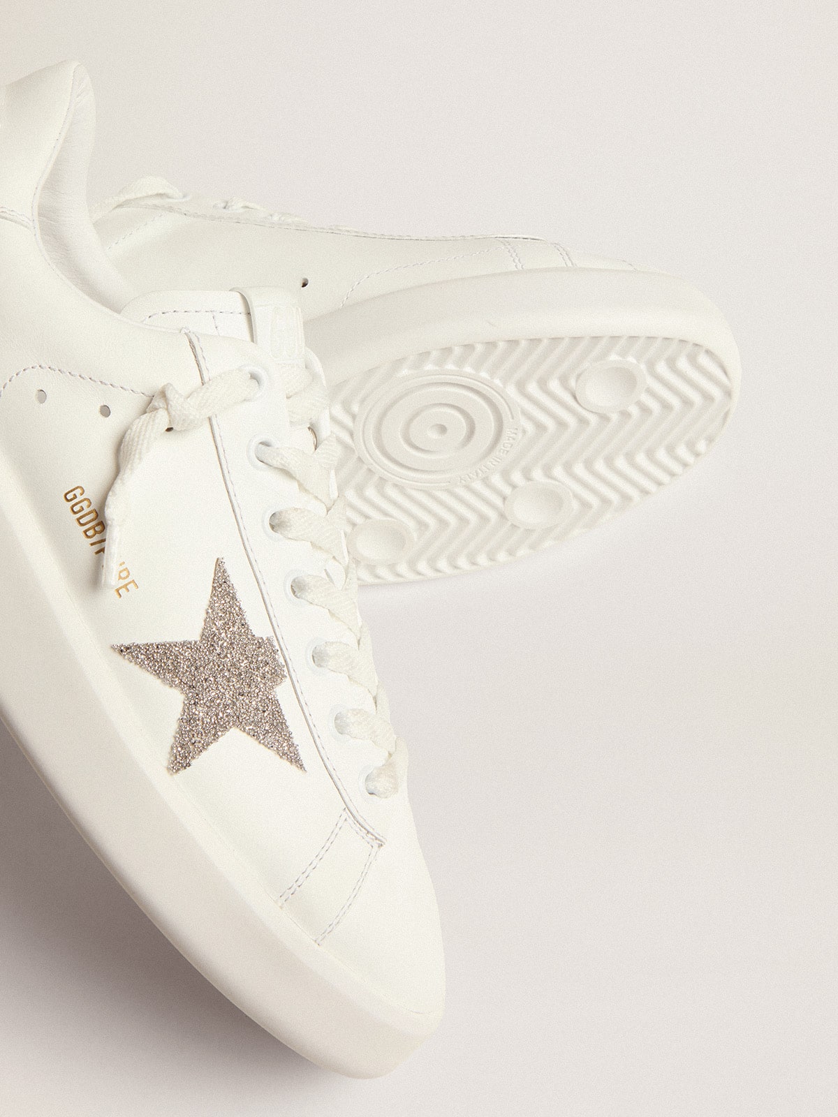 Golden Goose - Women’s Purestar in white leather with silver Swarovski crystal star in 