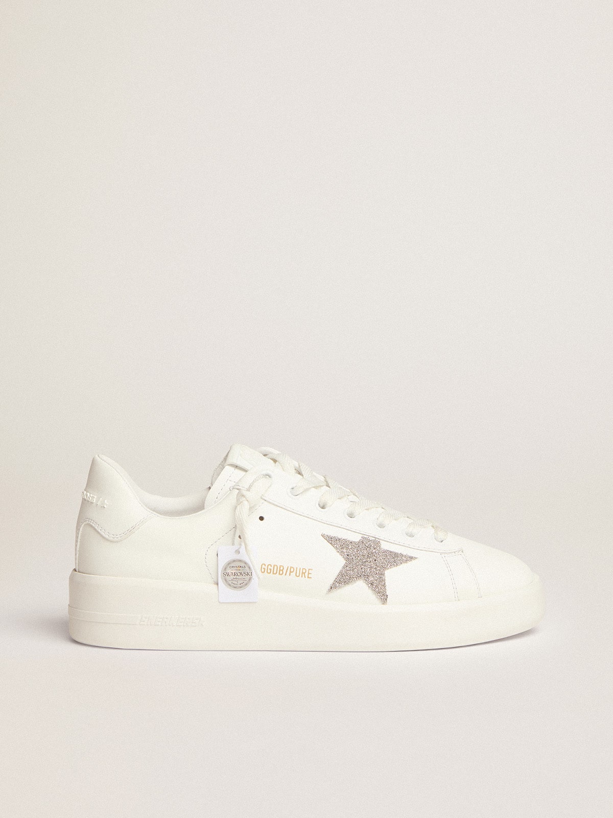 Golden Goose - Women’s Purestar in white leather with silver Swarovski crystal star in 