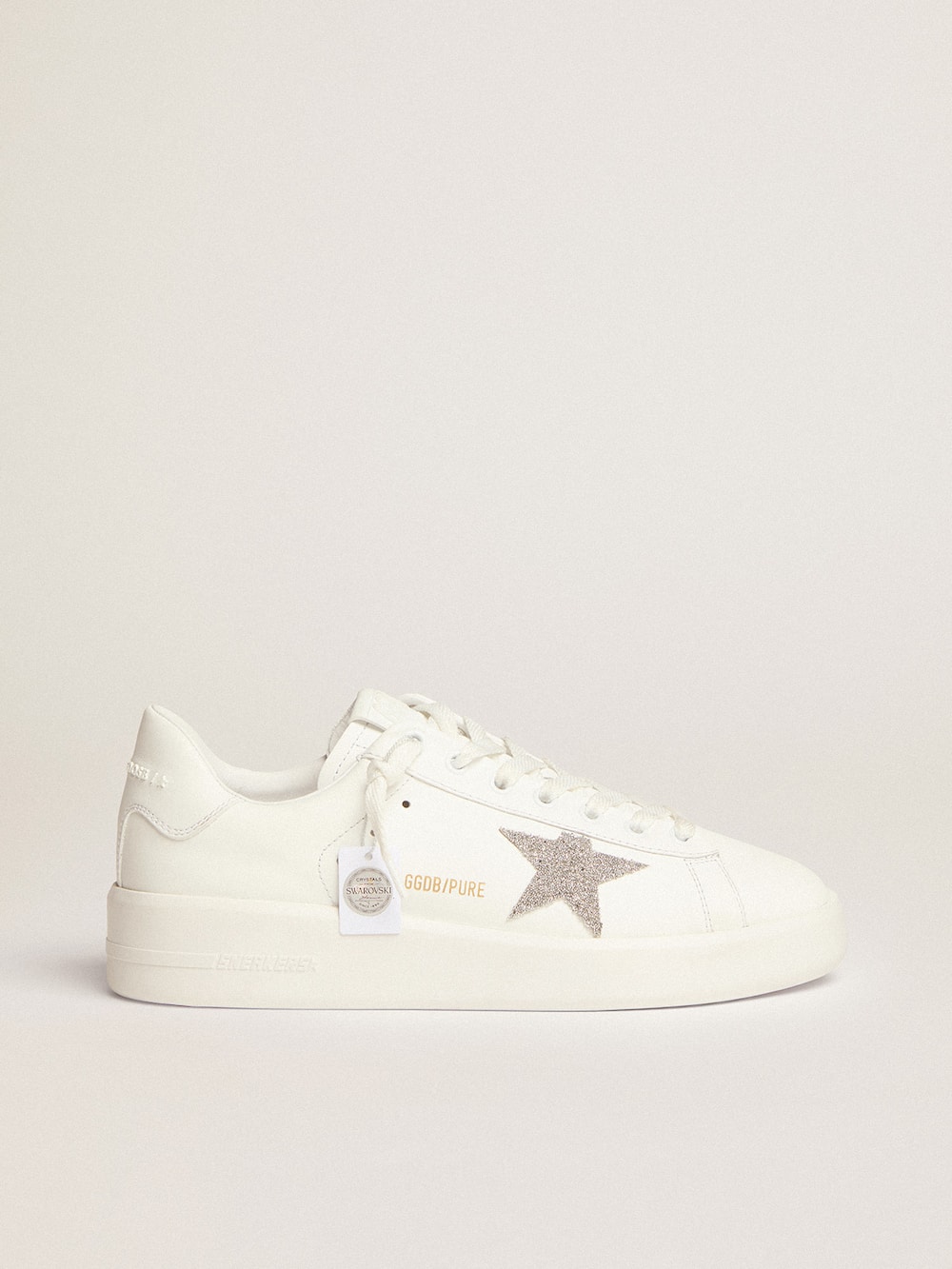 Golden Goose - Women’s Purestar in white leather with silver Swarovski crystal star in 