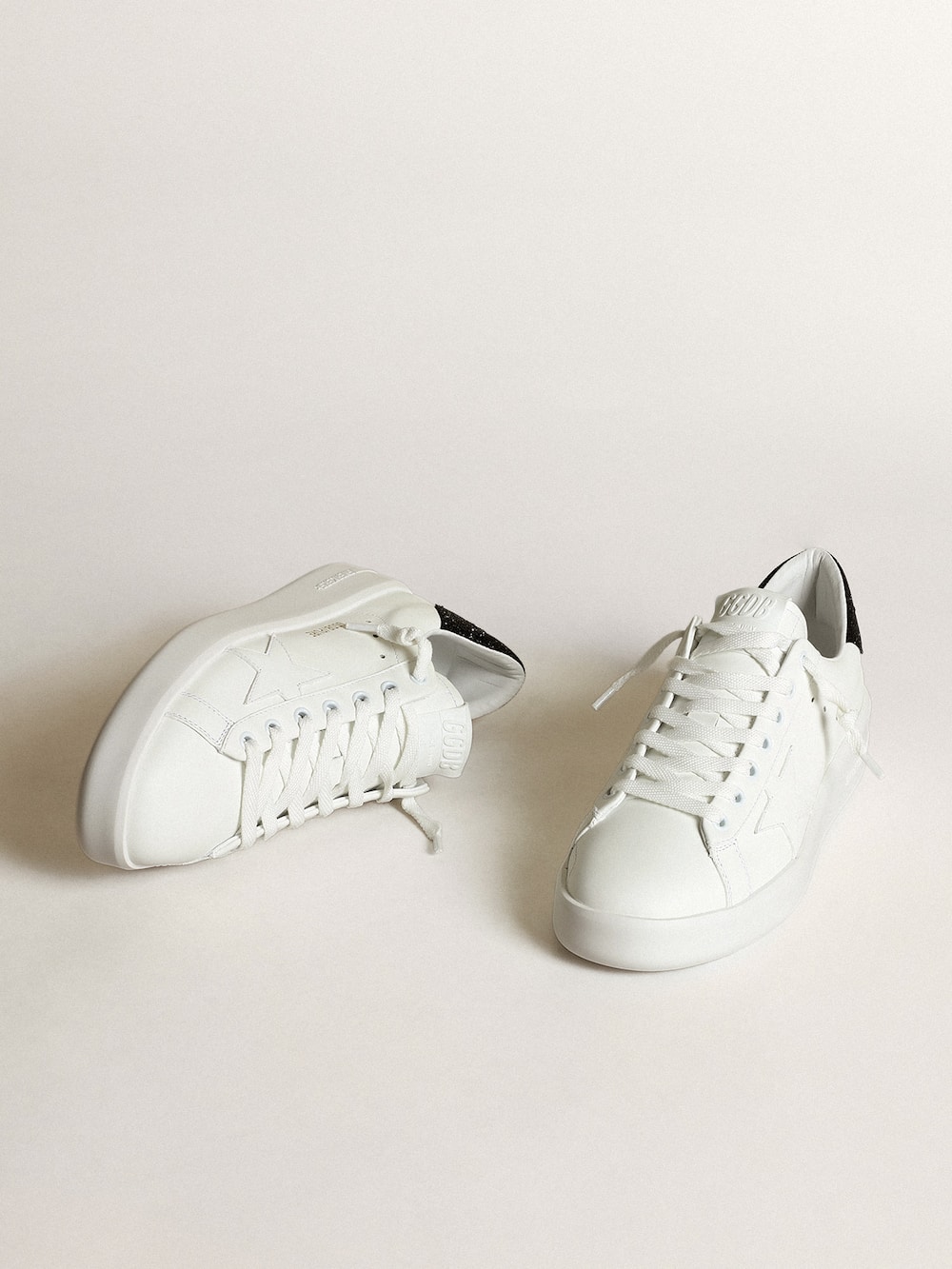 Golden Goose - Purestar in white leather with tone-on-tone star and heel tab in black Swarovski crystals in 