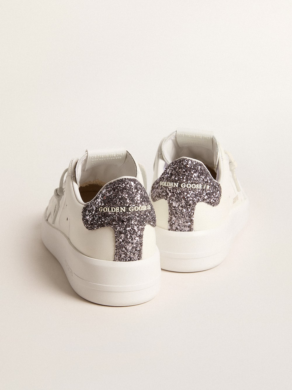 Golden Goose - Purestar with white leather star and anthracite glitter heel tab in 