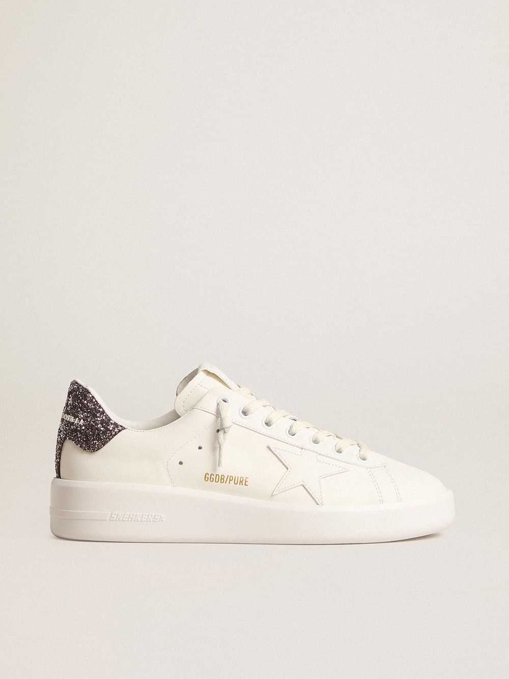 Golden Goose - Purestar with white leather star and anthracite glitter heel tab in 