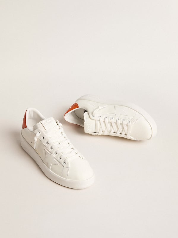 Golden Goose - Women’s Purestar with white leather star and orange heel tab in 