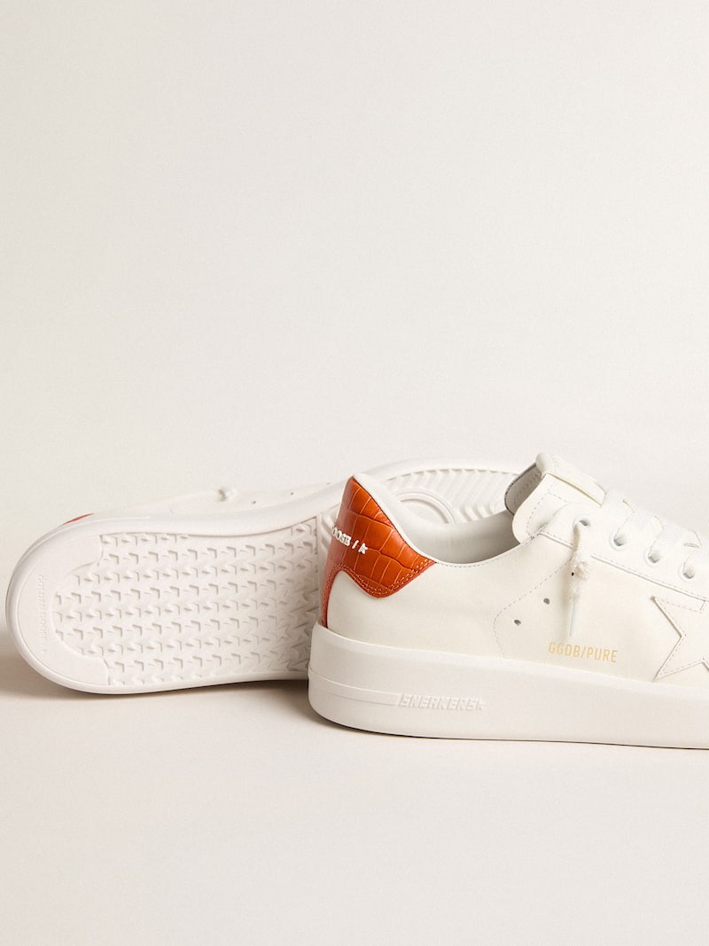 Golden Goose - Purestar Damen mit wei&szlig;em Lederstern und orangefarbener Fersenpartie in 