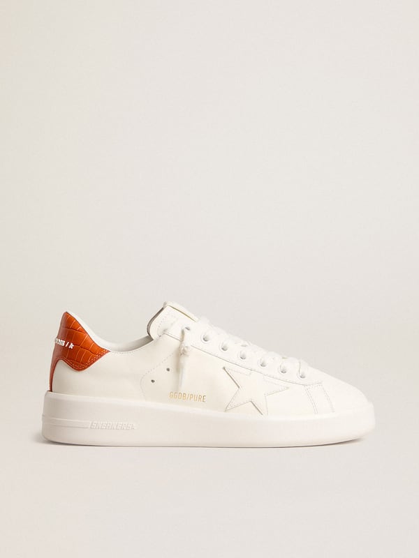 Golden Goose - Women’s Purestar with white leather star and orange heel tab in 