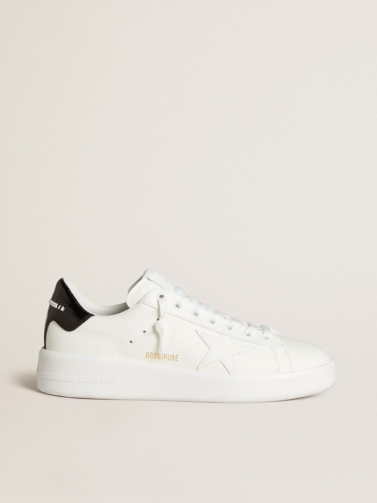 Golden Goose - Women's Purestar with leather star and black patent leather heel tab in 