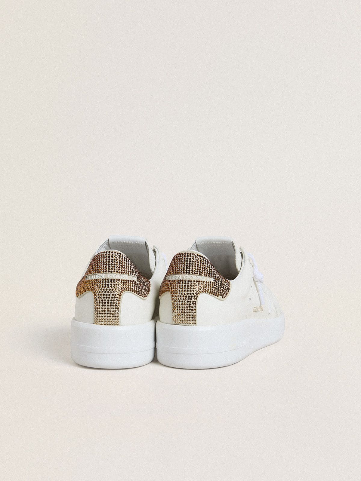 Golden Goose - 饰有白色皮革星星图案和棕色水晶鞋提的女款 Purestar 运动鞋 in 