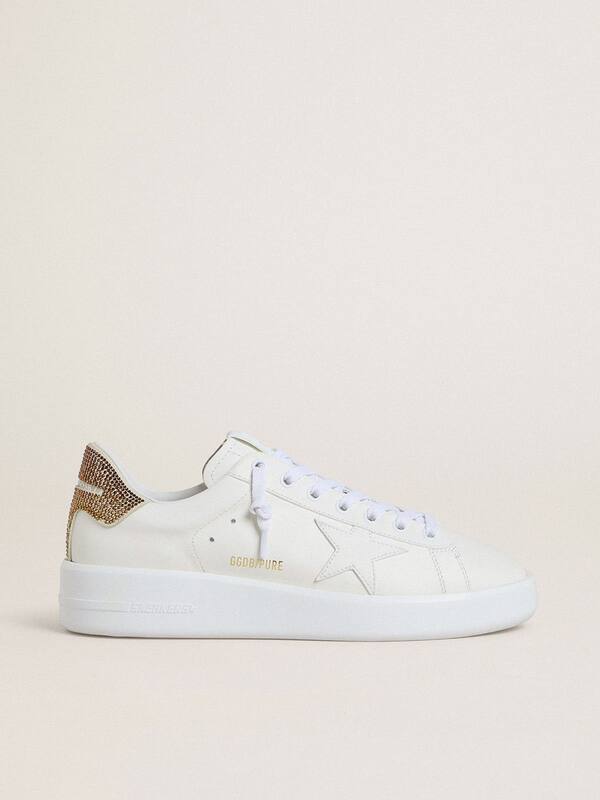 Golden Goose - Women’s Purestar with white leather star and brown crystal heel tab in 