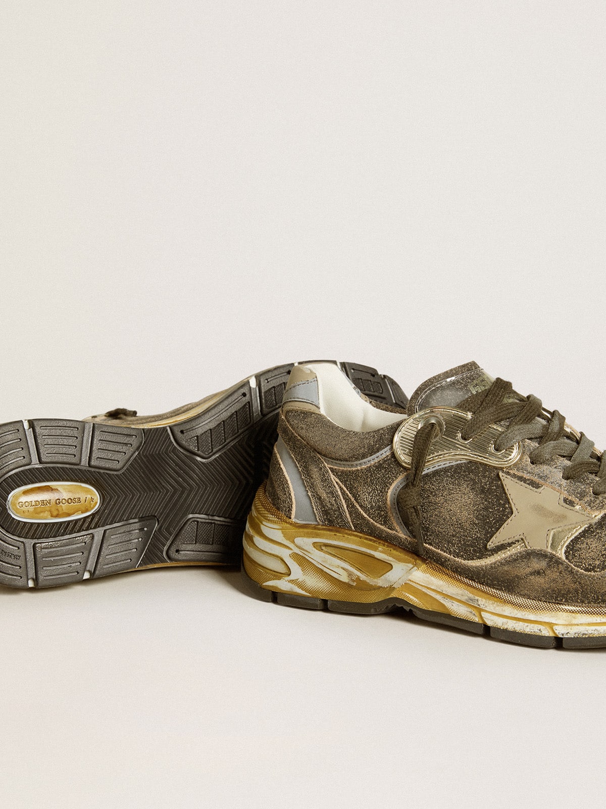 Golden Goose - Women’s Dad-Star in suede and nylon with khaki leather star and heel tab in 