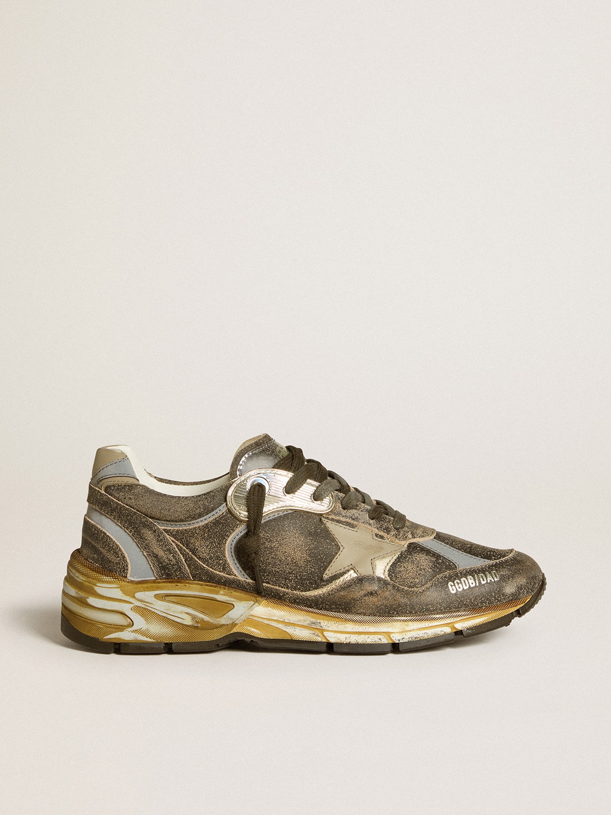 Golden Goose - Women’s Dad-Star in suede and nylon with khaki leather star and heel tab in 