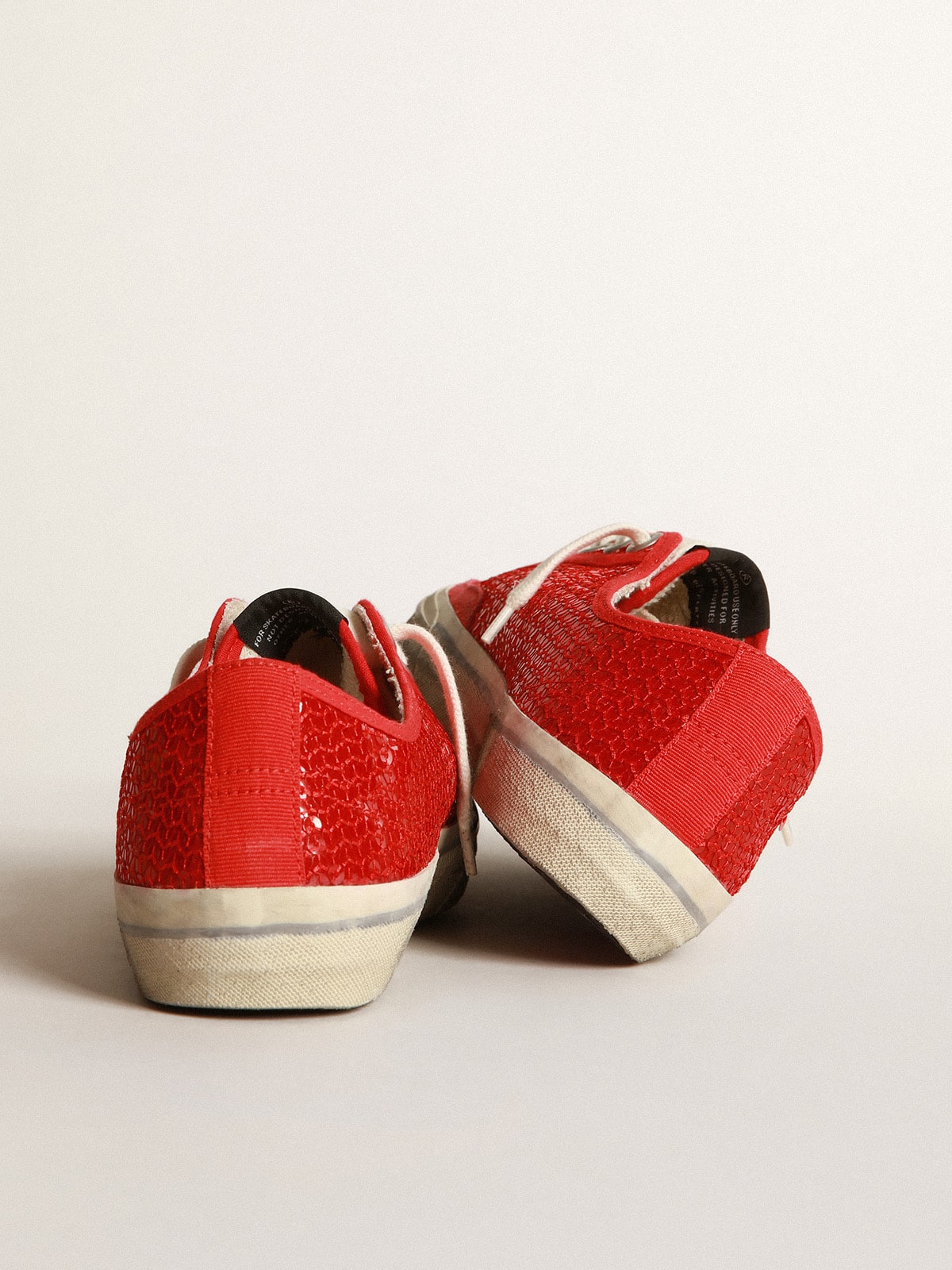 Golden Goose - V-Star sneakers in red sequins with cream-colored leather star and red grosgrain heel tab in 