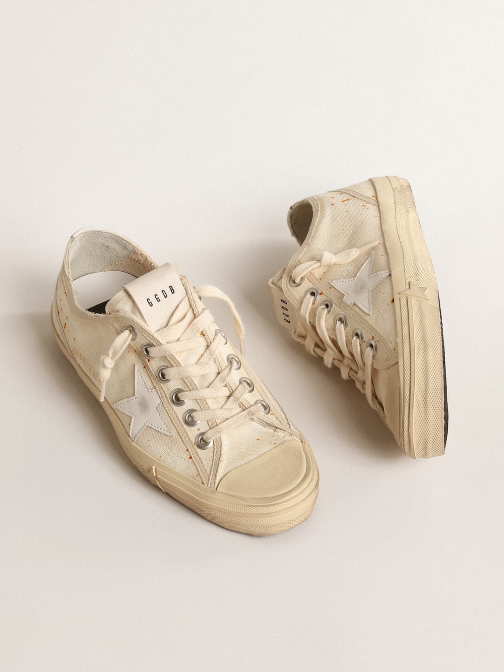 Golden Goose - Women’s V-Star LAB in canvas with leather star and rust-colored speckles in 
