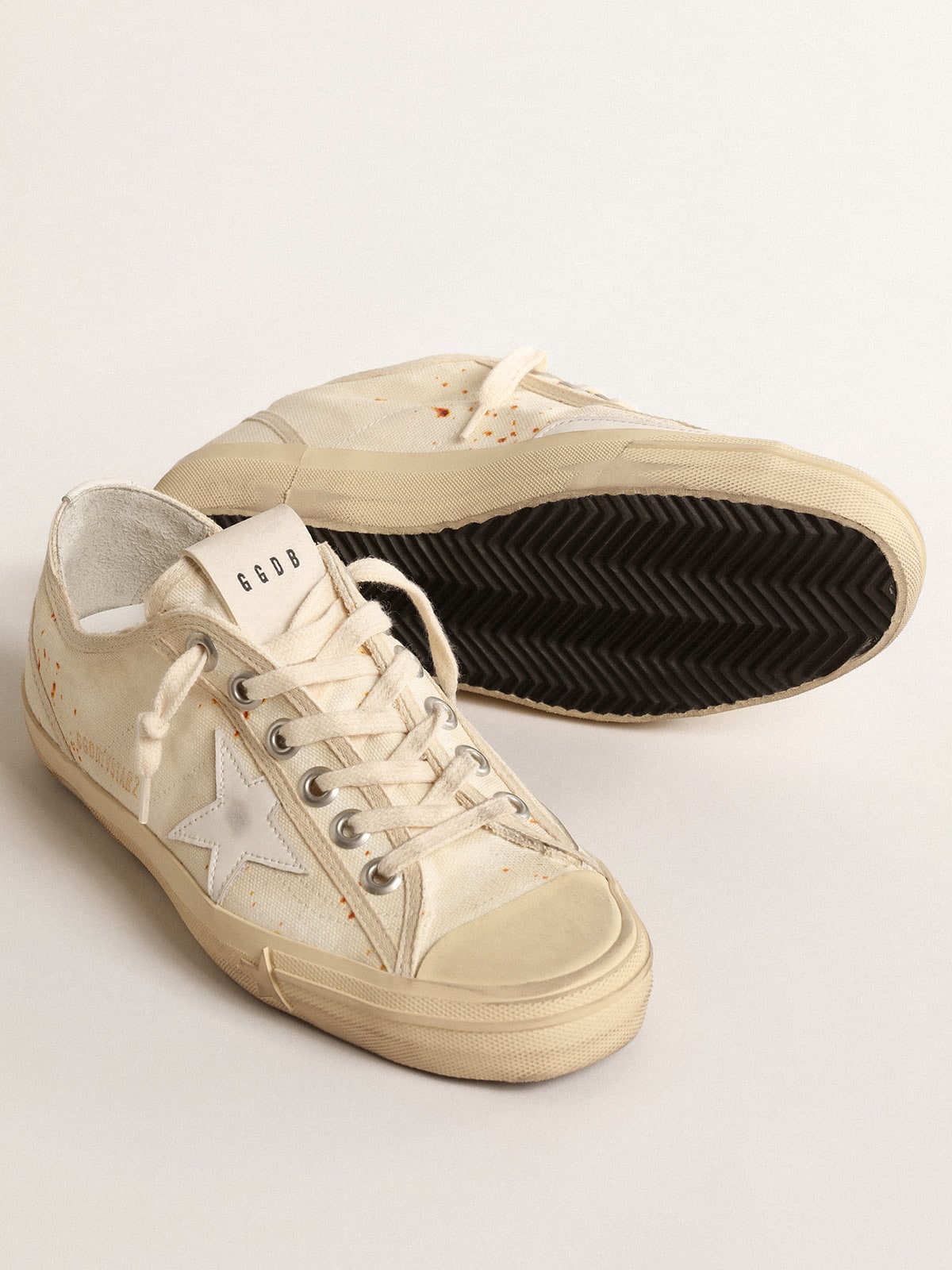 Golden Goose - Women’s V-Star LAB in canvas with leather star and rust-colored speckles in 