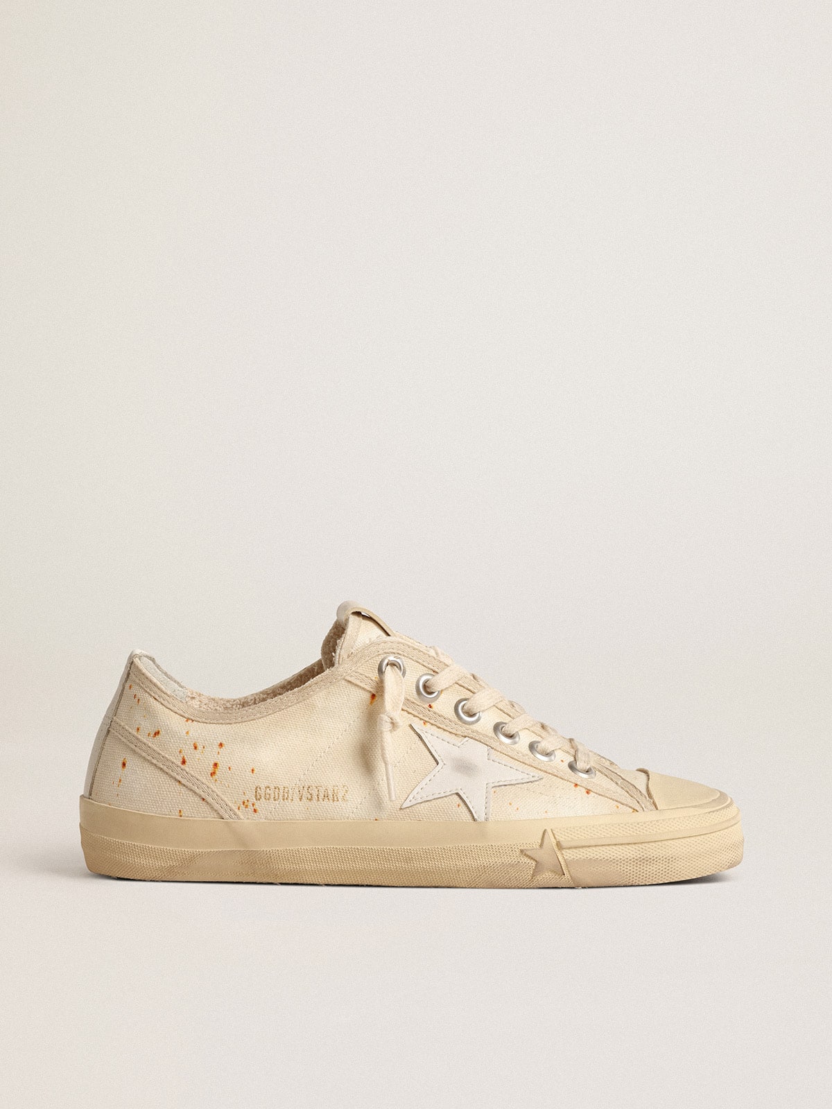 Golden Goose - Women’s V-Star LAB in canvas with leather star and rust-colored speckles in 