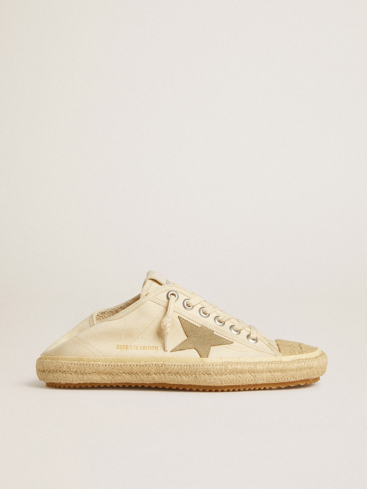 Golden Goose - Women's V-Star Sabot in canvas with beige suede star in 