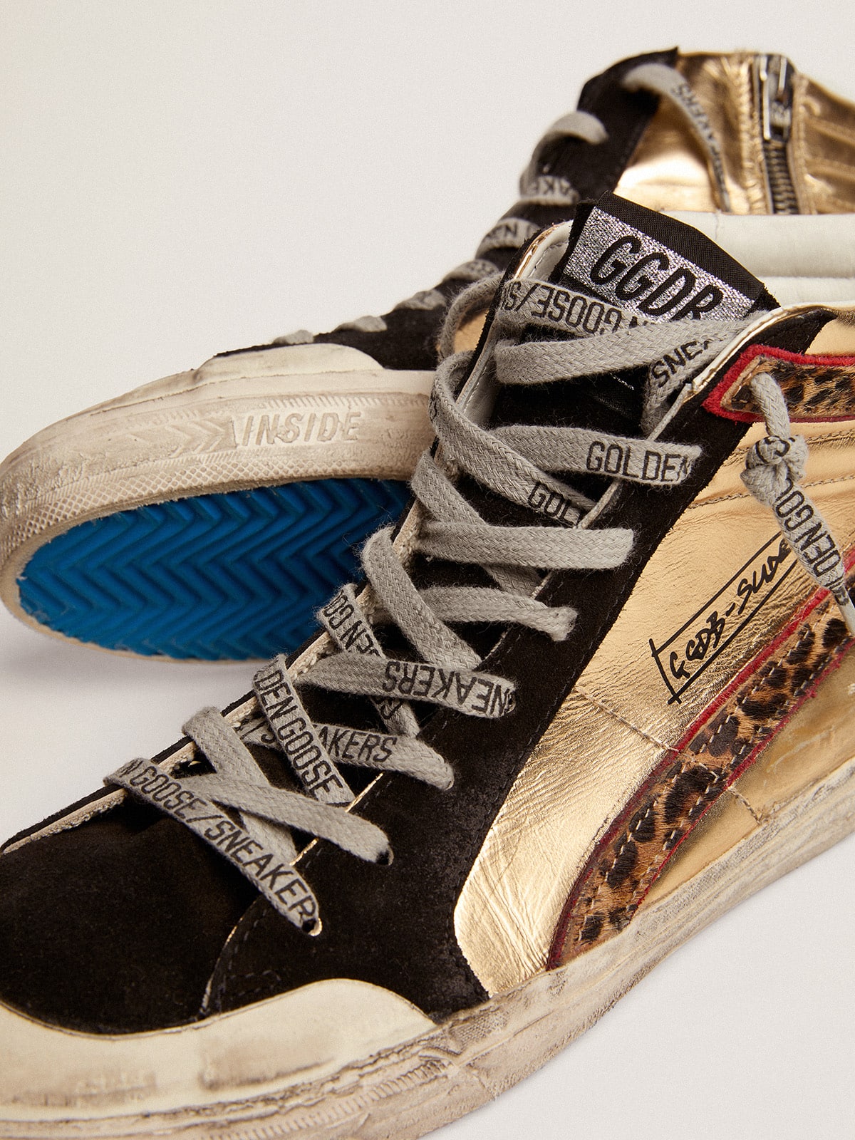 Golden Goose - Women's Slide in gold leather with black leather star in 