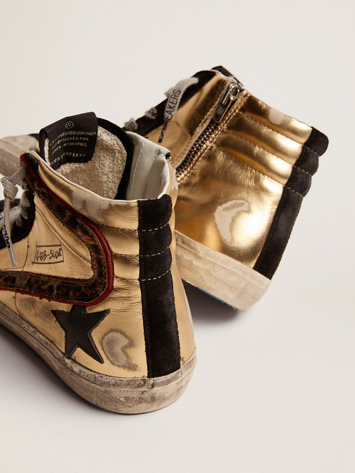 Golden Goose - Women's Slide in gold leather with black leather star in 