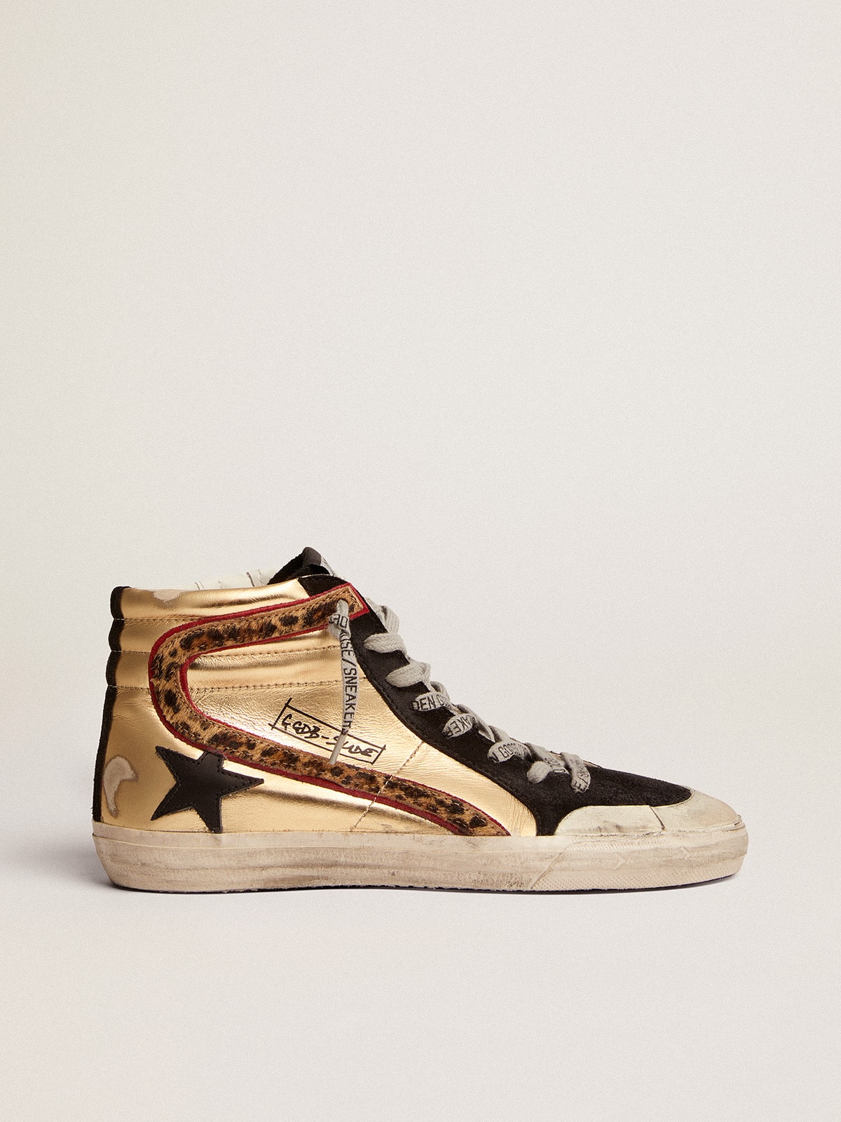 Golden Goose - Women's Slide in gold leather with black leather star in 