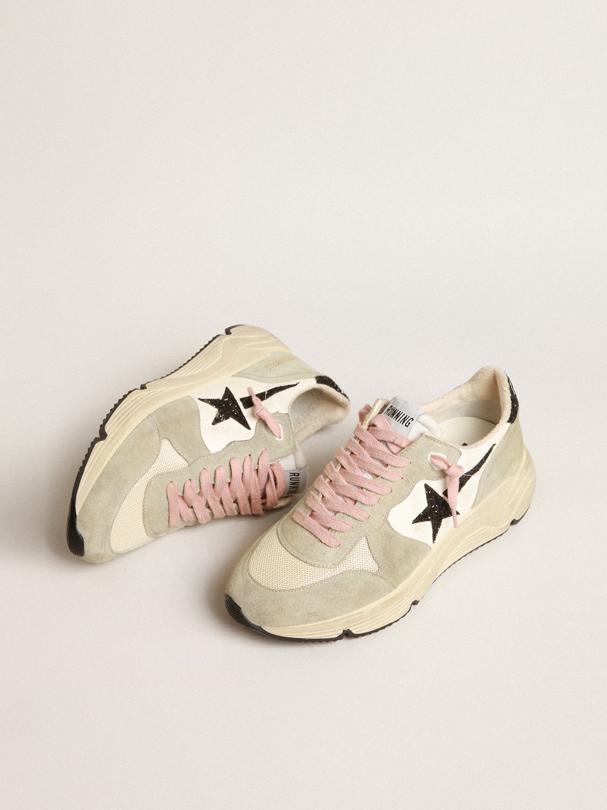 Golden Goose - Running Sole con inserti in suede grigio e stella in glitter neri in 