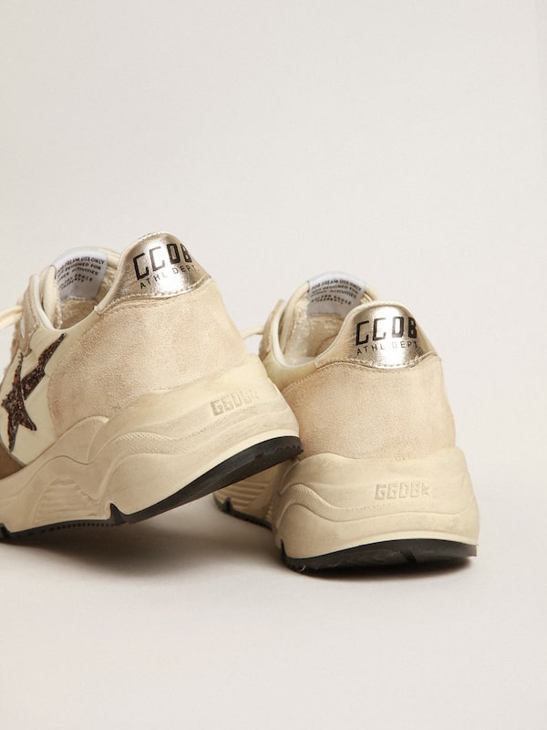 Golden Goose - Running Sole LTD in cream nylon and suede with a glitter star in 