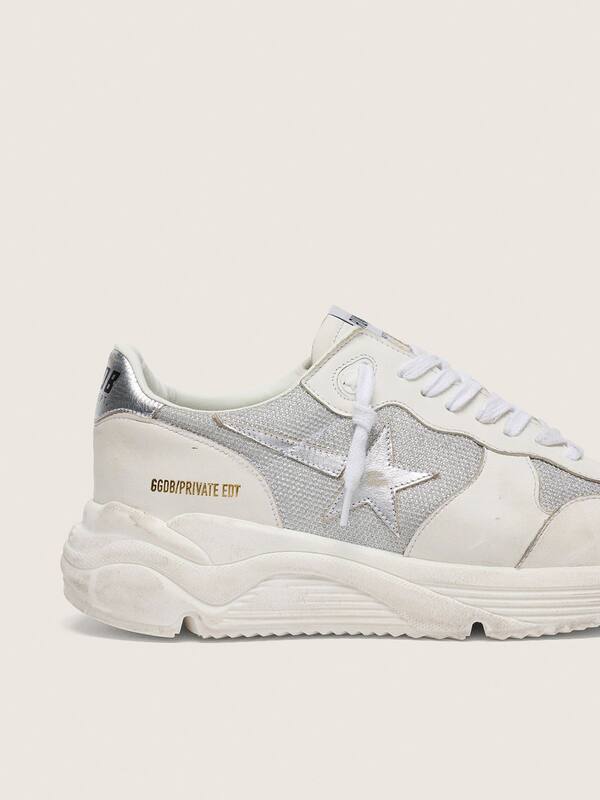 Golden Goose - Women’s Running Sole in mesh and nubuck with silver metallic leather star in 