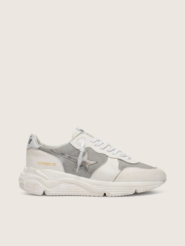 Golden Goose - Women’s Running Sole in mesh and nubuck with silver metallic leather star in 