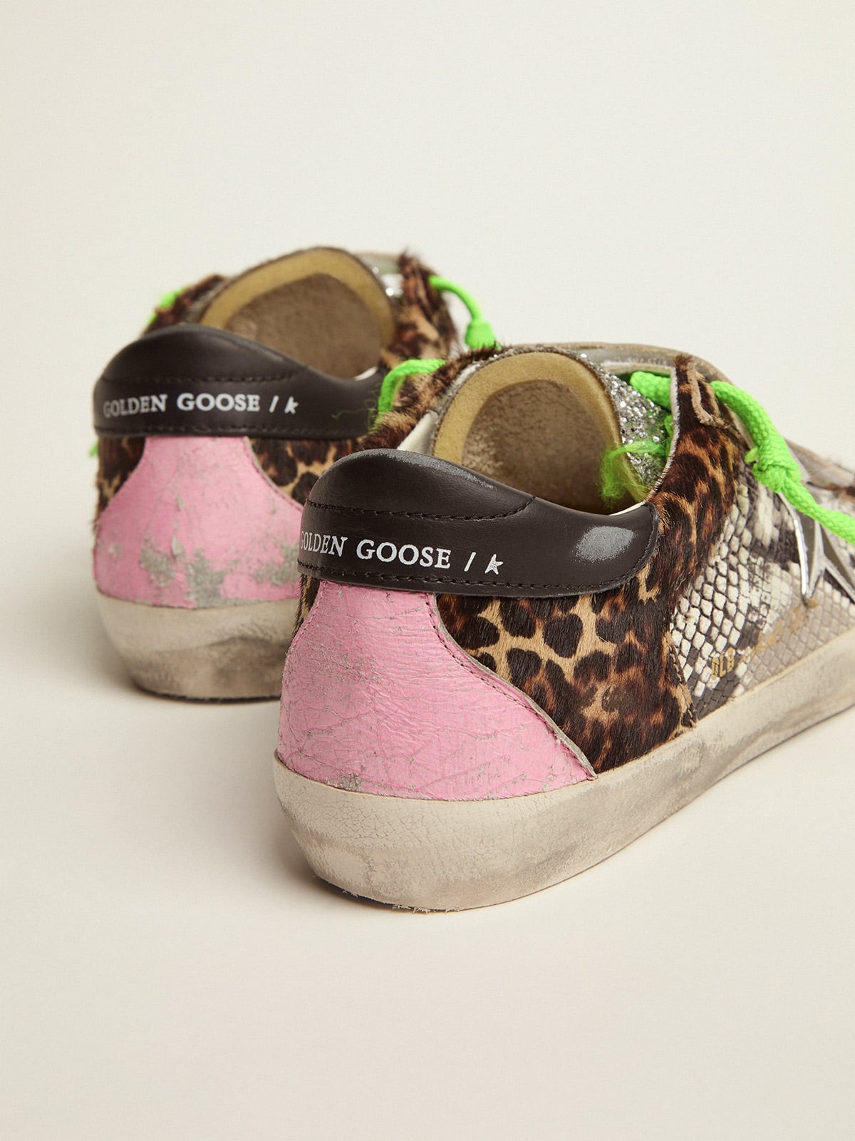 Golden Goose - Old School sneakers with leopard-print pony skin and snake-print leather upper in 